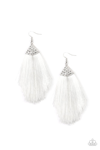 Tassel Tempo - White Earring Paparazzi Accessories