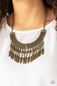 Fierce in Feathers Brass Necklace